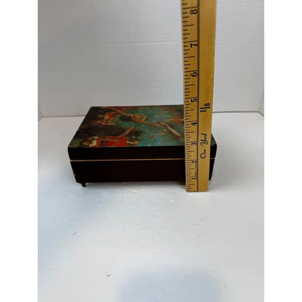 Vintage Degas Ballerina Wooden Music Jewelry Box The Star Impressionist‎ Art 8in